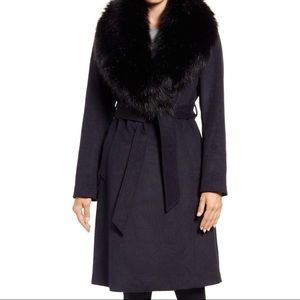 Ellen Tracy Wool Blend Wrap Coat with Removable Faux Fur Collar